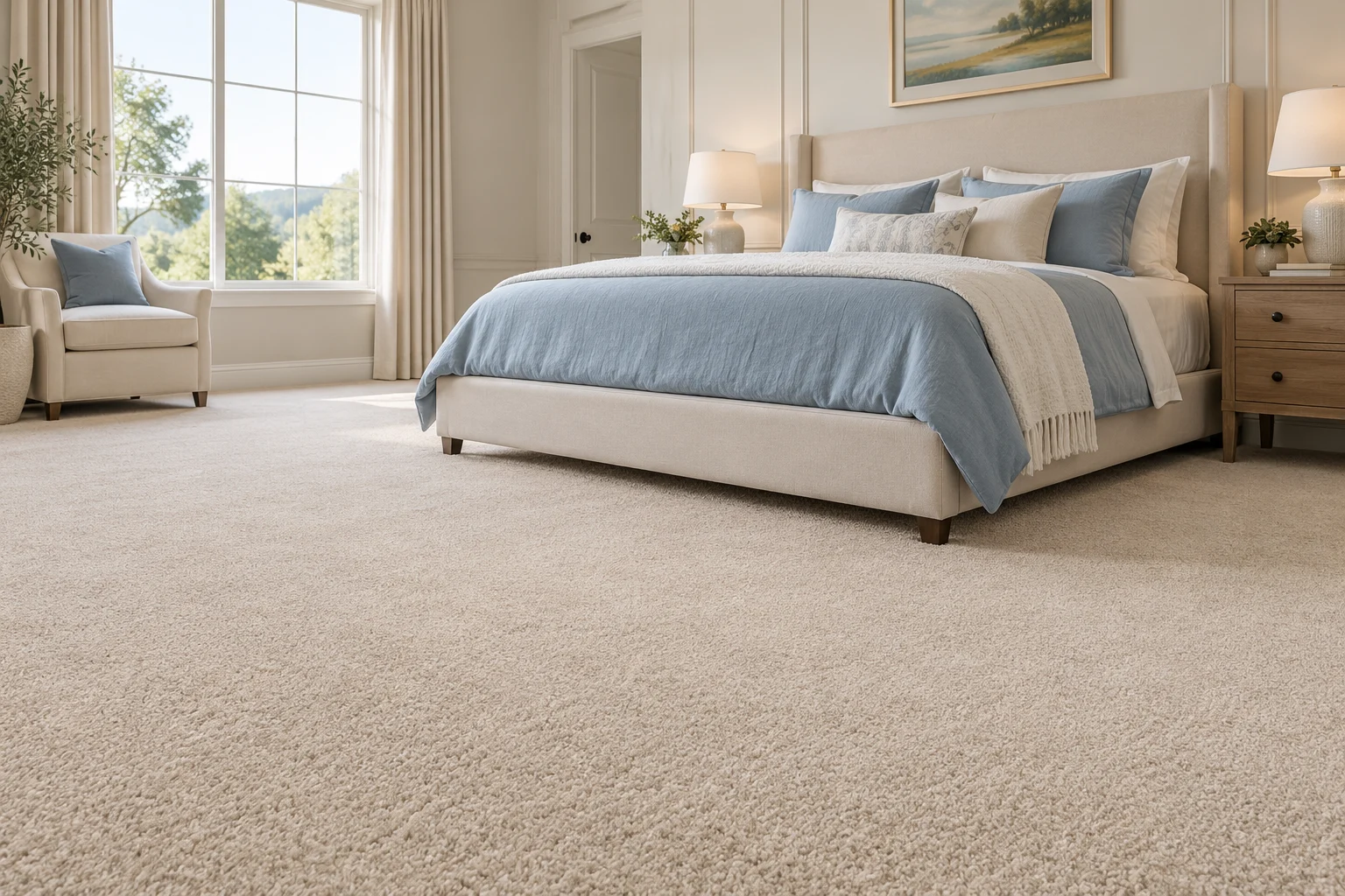 Soft beige carpet in a relaxing bedroom